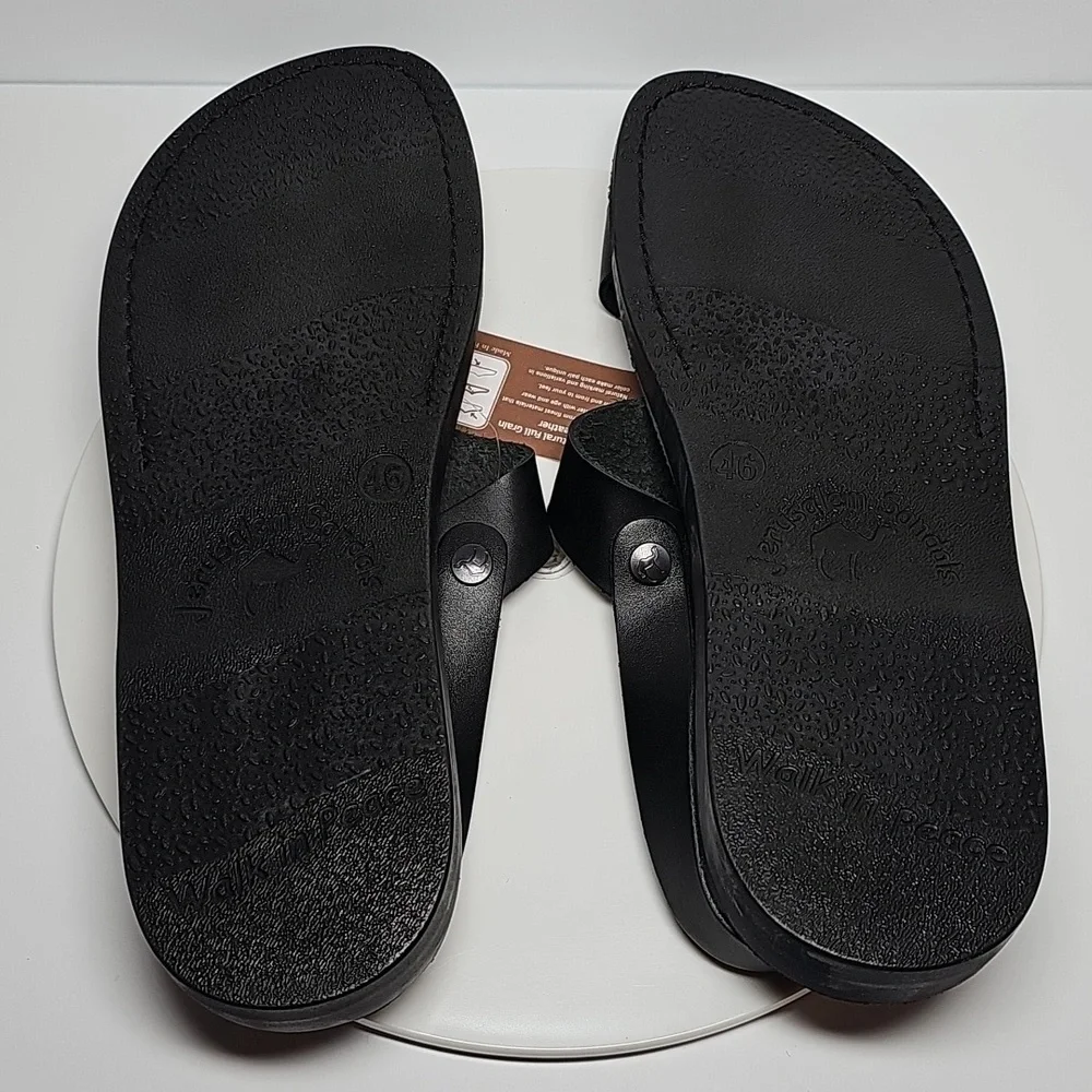 Jerusalem Amos Flat Sandals Ankle Strap Toe Loop‎ Adjustable Leather Black 13 46